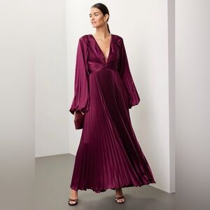 Mac Duggal Burgundy Pleated Gown